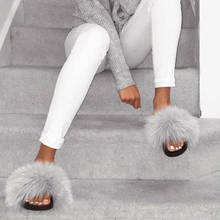 Sandalias planas cómodas para mujer, zapatos de piel de zorro Real, deslizadores Extra esponjosos, elegantes, de lujo, para verano 2024 - compra barato