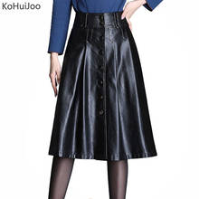 KoHuiJoo 3XL 4XL Women Plus Size Pu Leather Skirt Spring Autumn Winter Button Casual A Line Faux Leather Skirts Large Size Black 2024 - buy cheap