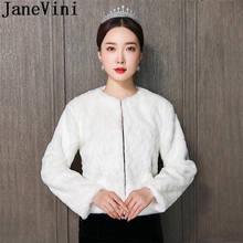 JaneVini Beige Bride Winter Wedding Fur Coat Long Sleeve Faux Fur Wrap Cpes Bridal Shawl Warm Dress Boleros Stoles estolas pelo 2024 - buy cheap