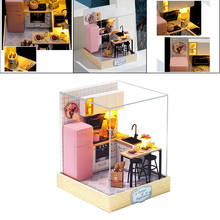 Mini kit de mobília para casa de bonecas, montada, diy, artesanato, cozinha, miniatura, luz de led, modelo para meninas, brinquedos de presente 2024 - compre barato