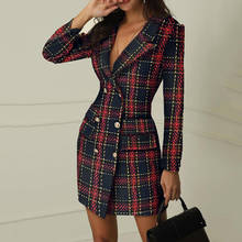 Fall Tailored Coat Women Slim Double Breasted Plaid Long Coat For Office Lady 2020 New Fashion Women Clothes 2024 - buy cheap
