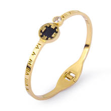 Vintge carta romana redonda cristal manguito pulseiras para mulheres pulseiras de aço & bangles marca de luxo moda jóias 2024 - compre barato