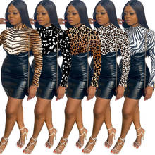 Zoctuo Dress Leopard Print Leather Patchwork Bodycon Mini Dress With Zipper O-Neck Long Sleeve Skinny Club Party Dress 2024 - buy cheap