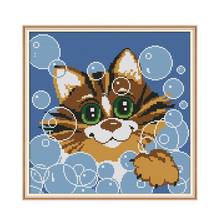 Bubble Cat cross stitch kit aida 14ct 11ct count print canvas cross stitches   needlework embroidery DIY handmade 2024 - buy cheap