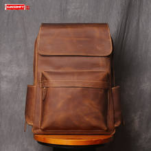 Men's Backpack Large Capacity Backpack Men Casual Travel Bag Leather Handmade Computer Backpacks Vintage New Crazy Horse Leather 2024 - buy cheap