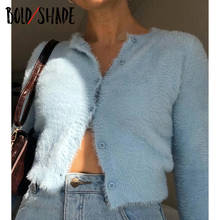 Bold shade indie estética moda streetwear cardigans botão manga longa shaggy 90s camisola feminina sólido outono inverno suéteres 2024 - compre barato