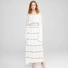 Женское летнее платье OrGypsy, белое Макси-платье из 100% вискозы с вышивкой в виде звезд и открытыми плечами, платья с длинными рукавами в стиле бохо 2024 - купить недорого