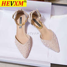 Women's Sandals New Beaded women's shoes in summer 2021, pointed hollow women's single shoes, medium heel, thick heel, all kinds 2024 - buy cheap