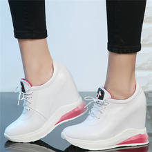 Sapatos femininos casuais de couro genuíno, calçados plataforma de salto alto com cadarço, tênis punk goth 2024 - compre barato