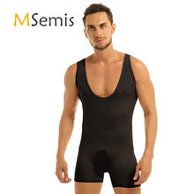 Bodysuit transparente para homens, roupa íntima de malha elástica de uma peça, sem mangas, com pescoço 2024 - compre barato
