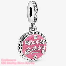 100% Original 925 Sterling Silver Pink Birthday Cake Dangle Charm beads Fits bracelets Jewelry Making Mother's Day 2024 - buy cheap