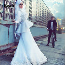 Vestido de noiva muçulmano, manga longa, com babado, gola alta, vestido de noiva, estilo sereia, vestido de noiva, vestido de casamento 2024 - compre barato