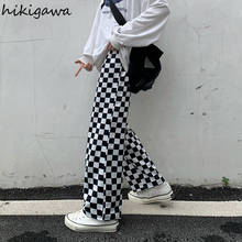 Hikigawa Wide Leg Pnats Harajuku Fashion Casual Plaid Trousers Loose Straight All-match Pantalon Korean Vintage Sweatpants 7z025 2024 - buy cheap