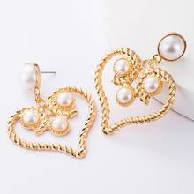 Vintage Hollow Alloy Heart Shape Earrings Women Blue Enamel Eyes Beaded Earrings Female Inlay Pearl ZA Earrings Jewelry 2020 2024 - buy cheap