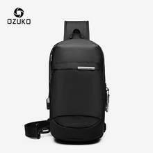 Ozuko crossbody sacos para homens moda mensageiro sling saco masculino à prova dusb água curto saco de peito viagem usb único ombro cinta pacote 2024 - compre barato