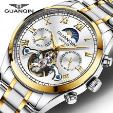 GUANQIN Golden Case flywheel Male Mechanical Watch Big Dial Automatic Moonphase Date Steel Band Sport Wristwatch Clock 2024 - buy cheap