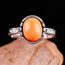 Anéis de opala oval laranja vintage para mulheres, joia prateada de cristal para festa de casamento, presente de aniversário 2024 - compre barato