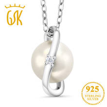 GemStoneKing Round Natural White Diamond and Cultured Freshwater Pearl 925 Sterling Silver Pendant Necklace For Women 2024 - buy cheap
