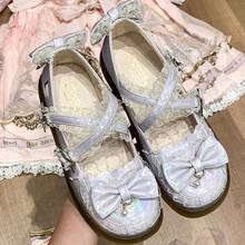 Japanese lolita shoes tea party kawaii princess lace bowknot girl's single shoes flat Jk uniform cross straps shoes cosplay cos 2024 - buy cheap