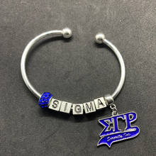 Blue enamel metal Greek letter SIGMA GAMMA RHO pendant bracelet sorority society jewelry opening wire bangle 2024 - buy cheap