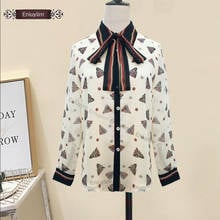 2020 Women Spring Summer Long Sleeve Elegant Office Lady Work Cute Sweet Striped Bow Top Button Shirts Blouses E723 2024 - buy cheap