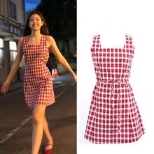 kpop Seo Yea Ji IU Lee Ji Eun new streetwear fashion red plaid loose dress women korean summer elegant dress female sexy dresses 2024 - buy cheap