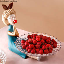 Crystal Glass Fruit Plate Resin Girl Storage Ornaments Decoration Snacks Plate Girl with Rabbit Ears Statue Crafts Metal Tray 2024 - buy cheap