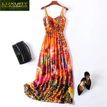 Summer Dress Women Boho Real Slik Vintage Beach Dresses 2021 Korean Sexy Floral Maxi Vestidos Evening Patry Dresses 58014 2024 - buy cheap