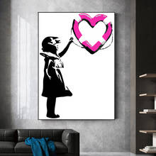 Pintura de tela bansky menina segurando um balão amor pôsteres e impressões parede pop arte de rua imagens para sala de estar decoração quadros 2024 - compre barato