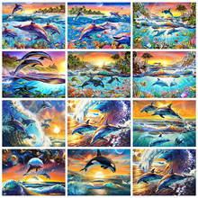 HUACAN 5d Diamond Painting Dolphin DIY Diamond Embroidery Cross Stitch Animal Mosaic Sea Handicraft Home Decor Kits 2024 - buy cheap