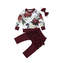 Toddler Newborn Baby Children Clothing Girl Flower Tops Ruffle Pants Leggings Headband Clothes Set Cotton Girls Outfits 2024 - buy cheap