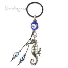 BRISTLEGRASS Turkish Blue Evil Eye Sea Horse Keychain Key Chains Ring Holder Amulet Hanging Pendant Lucky Charm Blessing Protect 2024 - buy cheap