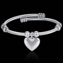 Bracelet Bangle Womens Stainless Steel Twisted Rope Bead Silver Color Link Chain Bracelets Heart Love Pendant Wholesale LKG193A 2024 - buy cheap