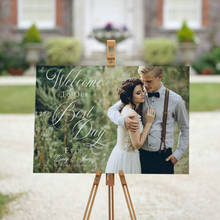 Bem-vindo ao melhor dia de casamento, tela personalizada sinal de foto com caligrafia personalizada para bem-vindo ao casamento 2024 - compre barato
