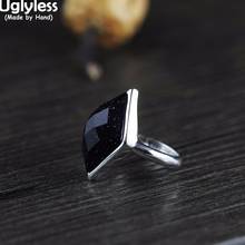 Uglyless Faceted Blue Sand Stones Square Gemstones Jewelry for Women Real 925 Silver Rhombic Open Rings Dark Blue Gemstones Ring 2024 - buy cheap