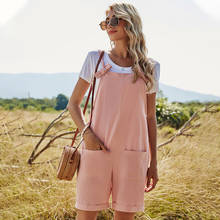 Pink Cotton Linen Romper Women Playsuits Sexy Backless Straps Bow Button Pocket Tank Jumpsuit Spring Casual Loose Short Overalls 2024 - buy cheap