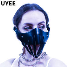 Máscara etótica feminina de couro pu, máscara com rebites estilo punk em forma de gato para meia boca e dia das bruxas 2024 - compre barato