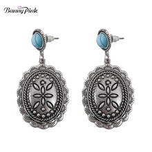 Banny Pink Vintage Carved Flower Indian Stud Earrings Ethnic Turquoises Earrings Chunky Geometric Statement Earrings Brincos 2024 - buy cheap