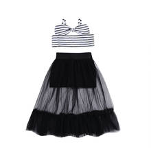 Little Girls Cute Striped Clothes Set Sleeveless Bow Crop Top Shirts Tulle Lace Skirt 2PCs Kids Baby Girls Outfits 6M-5T 2024 - buy cheap