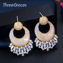 Threegrace brincos geométricos 3 tons, joias de zircônia cúbica dourada estilo dubai, femininas, joias para casamento er416 2024 - compre barato