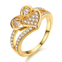 Женские обручальные кольца anillo mujer с фианитами и сердечками золотого цвета, ювелирные украшения с драгоценными камнями 2024 - купить недорого