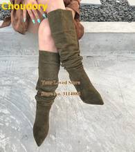 Choudory High Heel Pleated Knee Boots Pointed Toe Stiletto Heels Dress Boots Army Green Coffee Folded Tall Boots Slip-on Boots 2024 - buy cheap