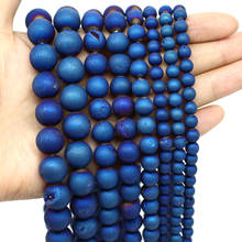 Oameusa lindo pingente de pedra vulcânica, natural azul fosco contas de ágata para faça você mesmo joias para fazer 15 polegadas 2024 - compre barato