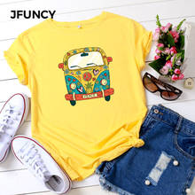 JFUNCY Women Cotton T-shirts Summer Plus Size O-Neck Short Sleeve Women T Shirt 2020 New Car Print Multicolor Female Tees Tops 2024 - buy cheap