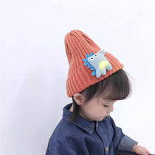 Gorro de punto con forma de dinosaurio para niños, gorro cálido con capucha, de lana, con dibujos animados, para Otoño e Invierno 2024 - compra barato