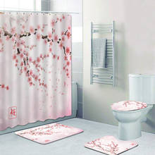 Chic Floral Pink Cherry Blossoms Shower Curtain for Bathroom Cherry Sakura Flowers Branch Bath Curtains Mats Rugs Set Home Decor 2024 - buy cheap
