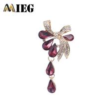 MIEG Crystal Flower Drop Pendant Brooch Pins Wedding Jewelry Bijouterie Corsage Dress Coat Glass Brooch for Women Accessories 2024 - buy cheap