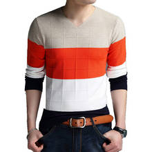 Suéter masculino com gola v, blusão de malha de alta qualidade com patchwork para outono e inverno 2024 - compre barato