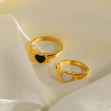 Anillos de epoxi en forma de corazón blanco y negro para mujer, anillos de acero inoxidable 316L chapados en oro de 18K, accesorios de joyería 2024 - compra barato
