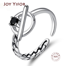 Anillo de Plata de Ley 925 para mujer, joyería nueva, Retro, apertura negra hueca, tamaño ajustable, Plata tailandesa, anillo de arco para hombre 2024 - compra barato